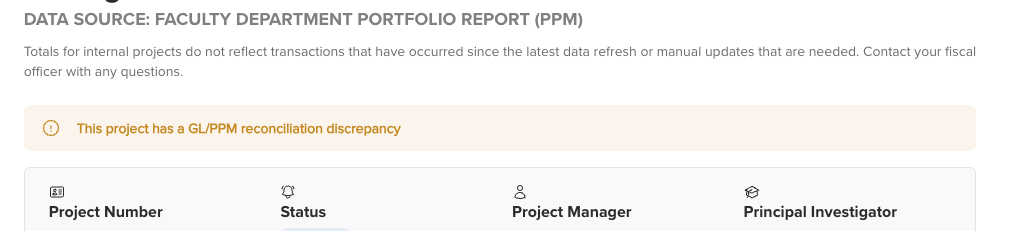 GL/PPM reconciliation discrepancy warning